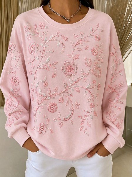 Women Floral Crew Neck Casual Spring/Fall Long Sleeve Sweatshirt