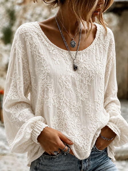Women Floral Crew Neck Long Sleeve Blouse Printing Casual Daily Spring/Fall Top