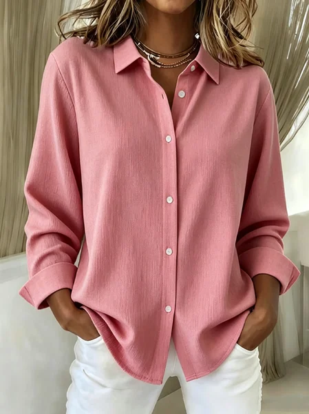 Women Plain Shawl Collar Long Sleeve Shirt Vintage Holiday Spring/Fall Top