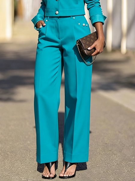 Urban Plain Faux Pearl Straight Pants 5 Urban Plain Faux Pearl Straight Pants