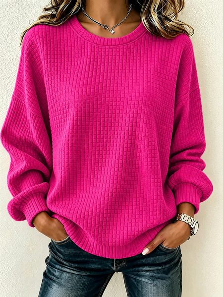 Casual Crew Neck Plain Sweatshirt