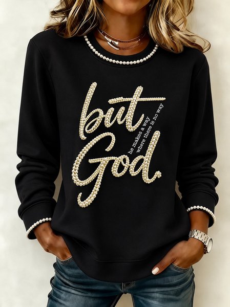 Women Text Letters Crew Neck Casual Spring/Fall Long Sleeve Sweatshirt
