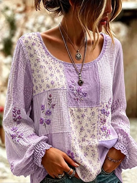 Women Floral Crew Neck Long Sleeve Blouse Printing Casual Daily Spring/Fall Top