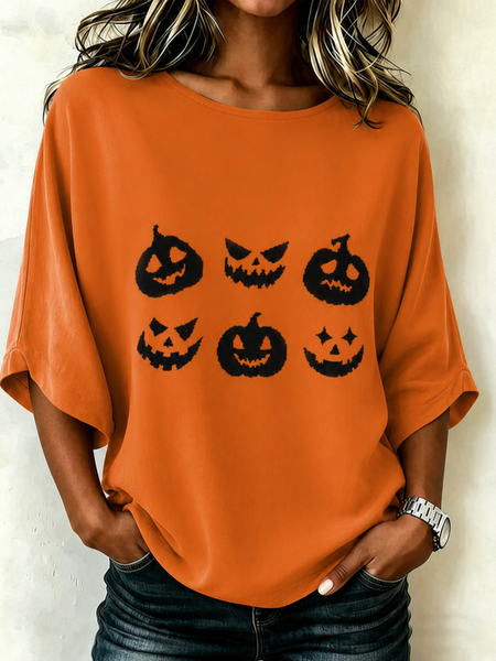 Women Plain Crew Neck Half Sleeve Blouse Printing Vintage Daily Summer Top