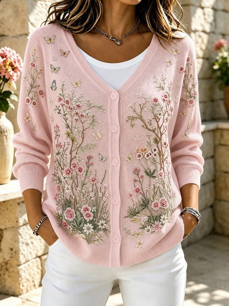 Women Floral Long Sleeve Comfy Casual Cardigan