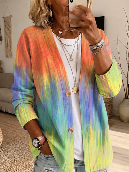 Women Abstract Printing Long Sleeve Casual Spring/Fall Jacket Outerwear