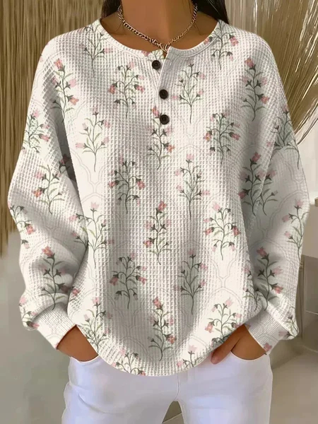 Casual Henley Collar Geometric Sweatshirt