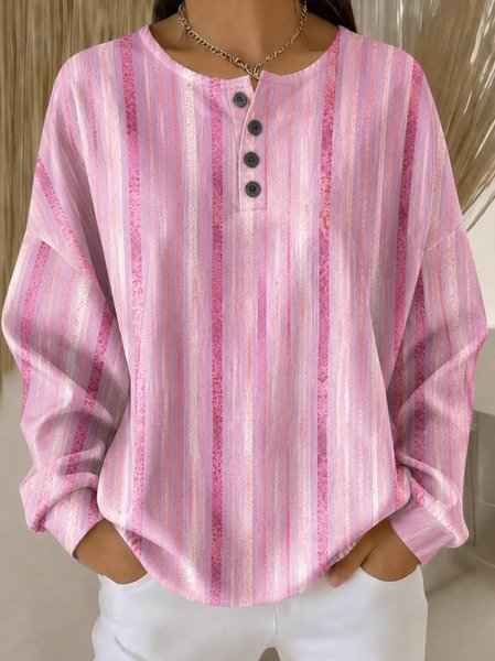 Women Ombre Henley Collar Casual Spring/Fall Long Sleeve Sweatshirt