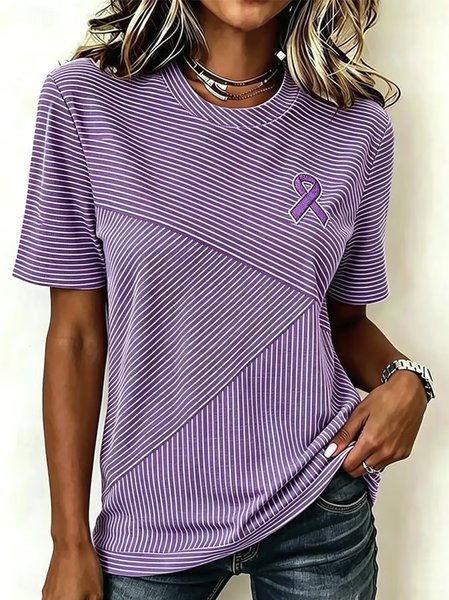 Casual Striped Crew Neck Short Sleeve T-shirt