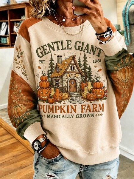 Casual Crew Neck Text Letters Sweatshirt