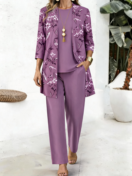 Women Floral Matching Outfit Daily Long Sleeve Casual Spring/Fall Multi-Piece Set Matching Set