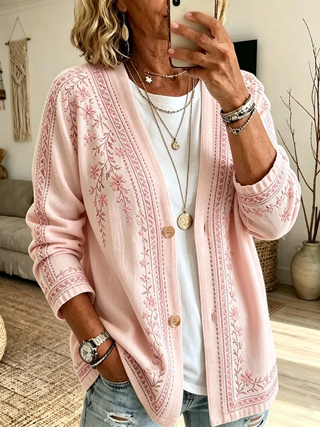 Women Floral Printing Long Sleeve Casual Spring/Fall Jacket Outerwear