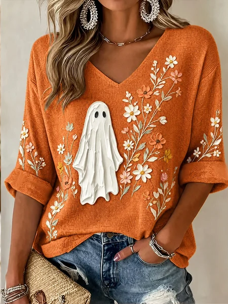 Women Floral Long Sleeve Comfy Casual Sweater
