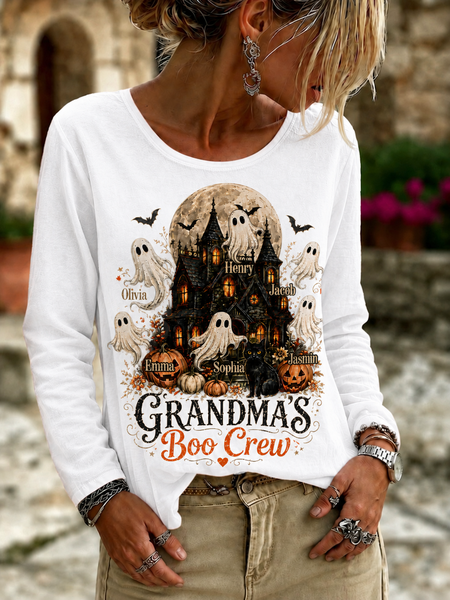 Women Text Letters Long Sleeve Tee T-shirt Crew Neck Casual Spring/Fall Top