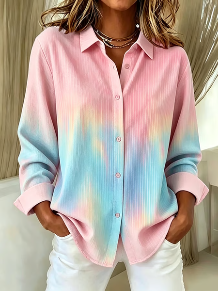 Women Ombre Shirt Collar Long Sleeve Shirt Buckle Regular Sleeve Casual Daily Spring/Fall Top