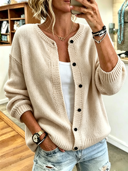 Women Knitted Plain Long Sleeve Comfy Casual Cardigan