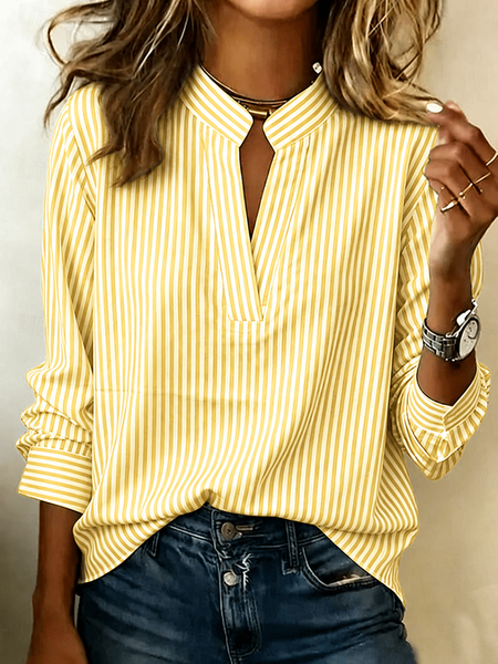 Women Striped V Neck Long Sleeve Blouse Casual Daily Spring/Fall Top