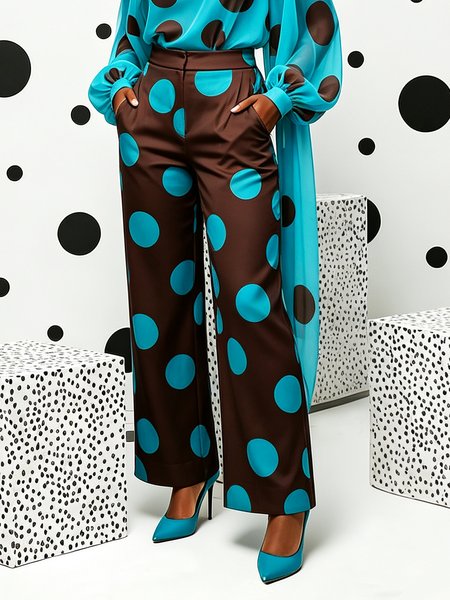 Elegant Polka Dots Printing Straight Pants 2 Elegant Polka Dots Printing Straight Pants