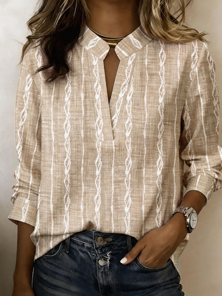 Women Striped V Neck Long Sleeve Blouse Casual Daily Spring/Fall Top