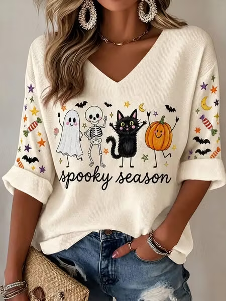 Women Geometric Casual Long Sleeve V Neck Spring/Fall Sweater