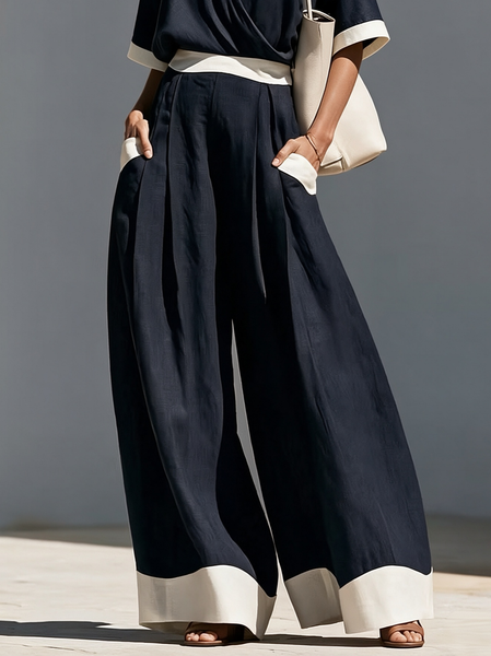 Casual Color Block Split Joint Wide Leg Pants