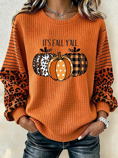 Women Striped Crew Neck Printing Casual Spring/Fall Long Sleeve Sweatshirt