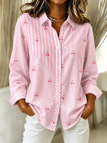 Women Fruit Shirt Collar Long Sleeve Shirt Printing Vintage Daily Spring/Fall Top