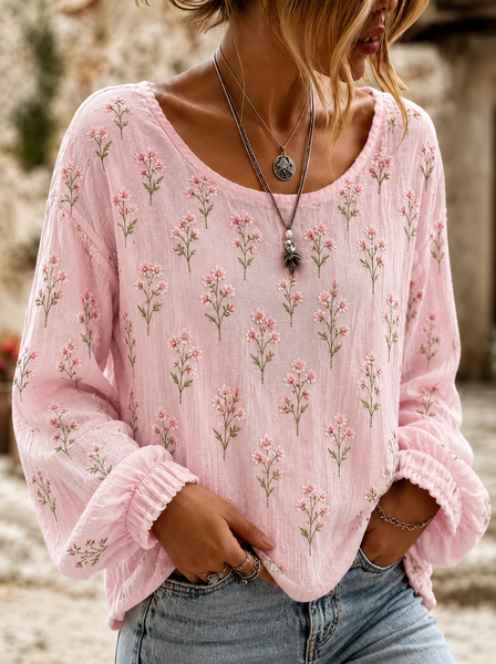 Women Floral Crew Neck Long Sleeve Blouse Printing Casual Daily Spring/Fall Top