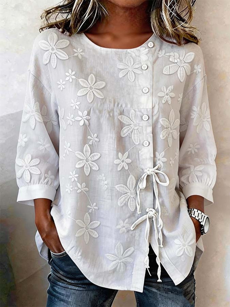Women Floral Crew Neck Half Sleeve Shirt Printing Casual Daily Summer Top