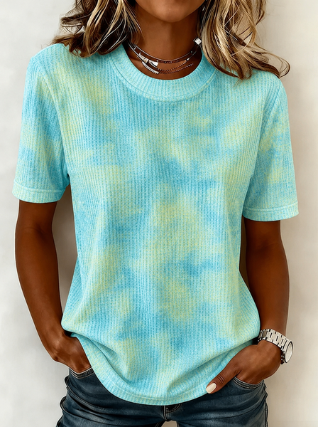 Women Ombre Short Sleeve Tee T-shirt Crew Neck Casual Summer Top