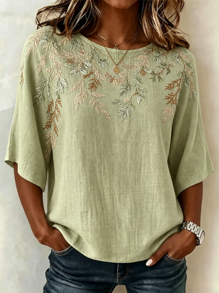 Crew Neck Half Sleeve 3D Printing Printing Regular Micro-Elasticity Loose Blouse For Women