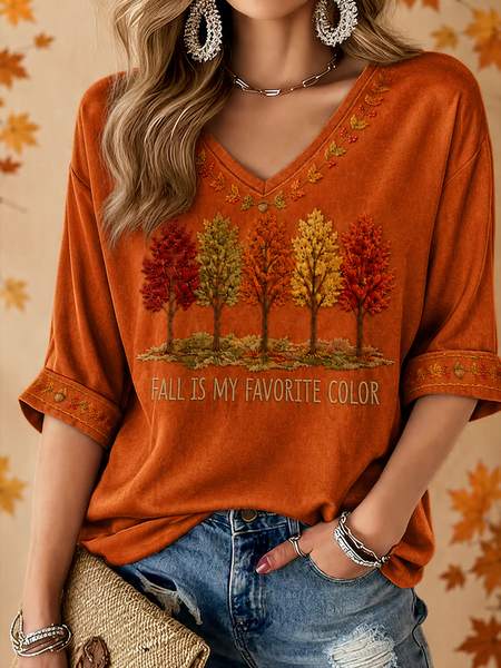 Women Text Letters Half Sleeve Tee T-shirt V Neck Printing Vintage Summer Top
