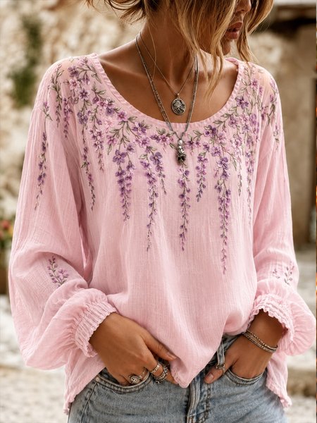 Women Floral Crew Neck Long Sleeve Blouse Printing Casual Daily Spring/Fall Top
