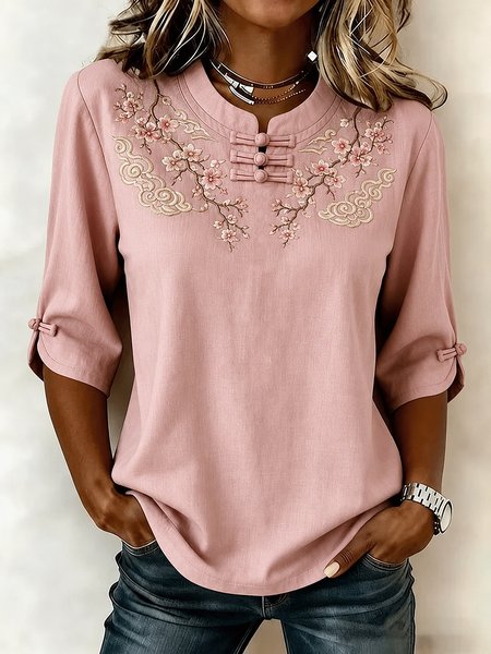 Women Geometric Crew Neck Half Sleeve Blouse Casual Daily Summer Top