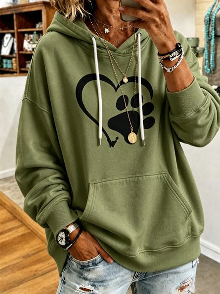 Women Plain Long Sleeve Vintage Daily Spring/Fall Hoodie