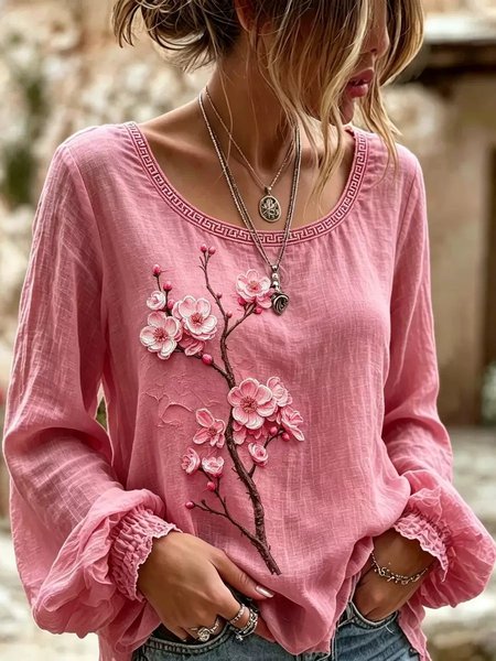 Women Floral Crew Neck Long Sleeve Blouse Printing Casual Daily Spring/Fall Top