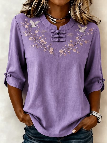 Women Geometric Crew Neck Half Sleeve Blouse Casual Daily Summer Top