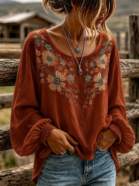 Women Floral Crew Neck Long Sleeve Blouse Printing Casual Daily Spring/Fall Top