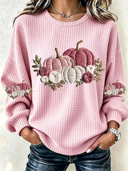 Women Floral Crew Neck Printing Casual Spring/Fall Long Sleeve Sweatshirt