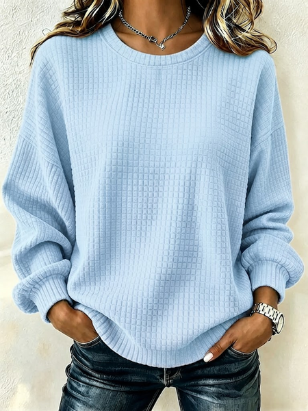 Women Plain Crew Neck Casual Spring/Fall Long Sleeve Sweatshirt