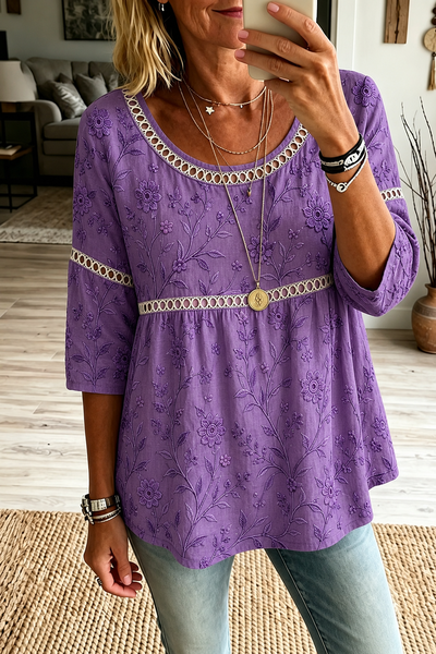 Women Floral Crew Neck Half Sleeve Blouse Printing Vintage Daily Summer Top