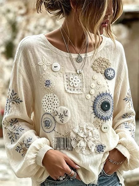 Women Floral Crew Neck Long Sleeve Blouse Printing Casual Daily Spring/Fall Top