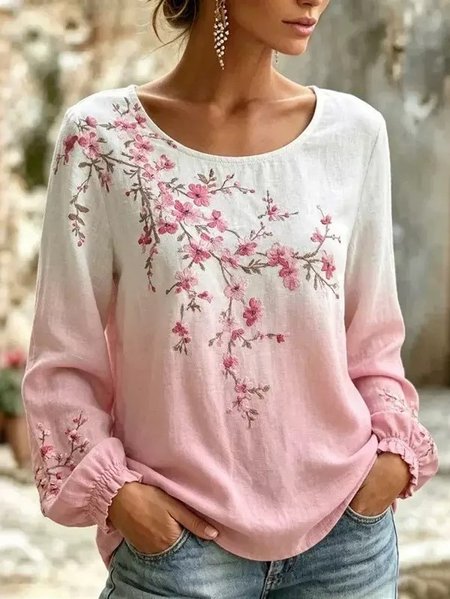 Women Floral Crew Neck Long Sleeve Blouse Printing Casual Daily Spring/Fall Top