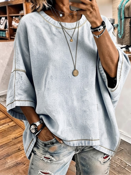 Women Plain Half Sleeve Tee T-shirt Crew Neck Printing Vintage Summer Top