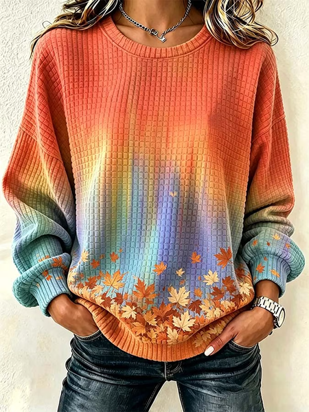 Women Ombre Crew Neck Printing Casual Spring/Fall Long Sleeve Sweatshirt