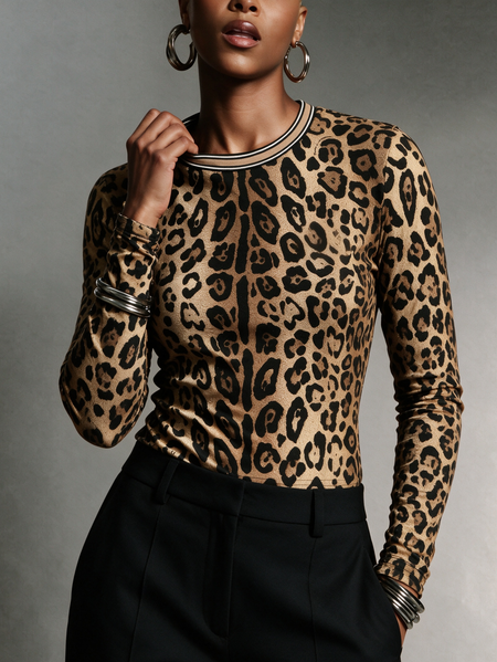 Casual Leopard Printing Crew Neck T-shirt 1 Casual Leopard Printing Crew Neck T-shirt