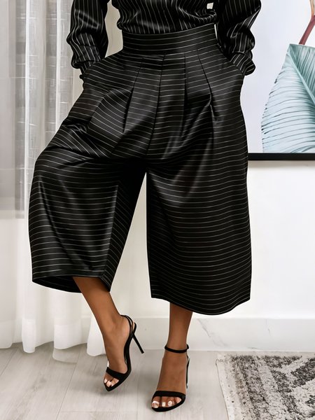 Urban Striped High Waist Wide Leg Capri 3/4 Pants 1 Urban Striped High Waist Wide Leg Capri 3/4 Pants