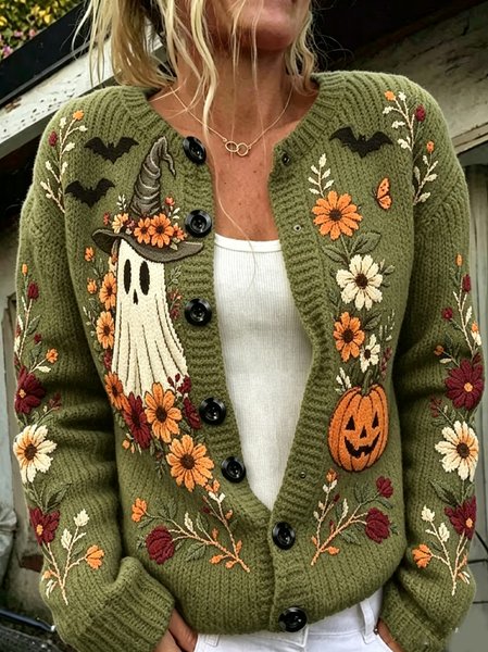 Women Floral Long Sleeve Vintage Spring/Fall Jacket Outerwear