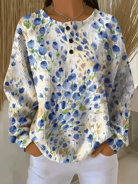 Women Floral Crew Neck Printing Casual Spring/Fall Long Sleeve Sweatshirt