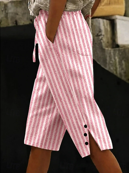Women Striped Fifth Pants Casual Summer Trousers